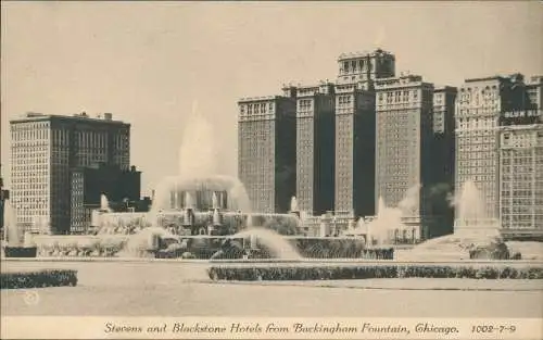 Postcard Chicago Stevens and Blackstone Hotel 1933