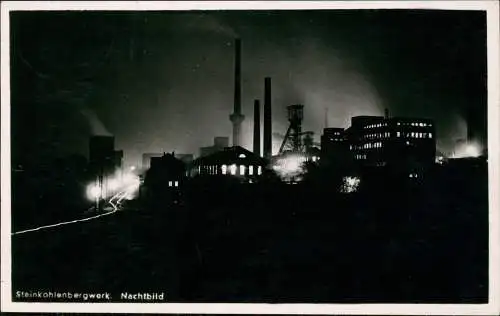 Ansichtskarte Gelsenkirchen Steinkohlenbergwerk während der Nachtschicht 1937