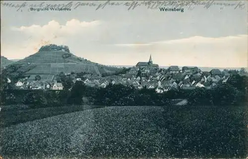 Ansichtskarte Weinsberg Ortsansicht und Burgruine Weibertreu 1911