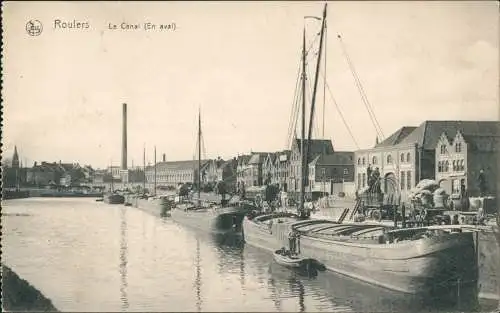 Postkaart Roeselare Roulers Le Canal (En aval). 1915  gel. Feldpoststempel