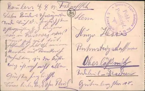 Postkaart Roeselare Roulers Le Canal (En aval). 1915  gel. Feldpoststempel