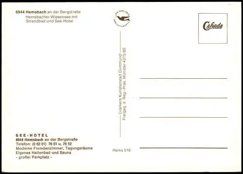 Hemsbach Luftbild Luftaufnahme  Wiesensee mit Strandbad und See-Hotel 1982