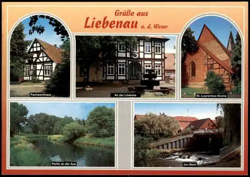 Liebenau Mehrbild-AK St.-Laurentius-Kirche An der Löwinne Fachwerkhaus 1995