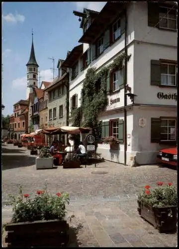 Ansichtskarte Leutkirch im Allgäu Lammgasse, Außensitz Gasthof Lamm 1980