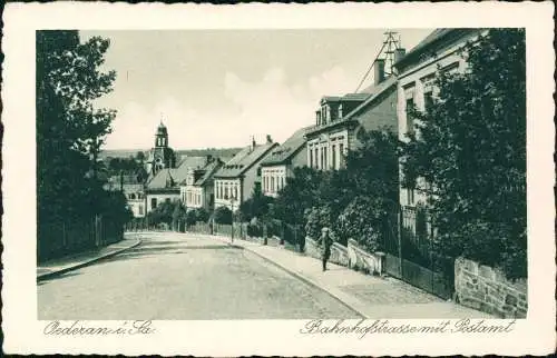 Ansichtskarte Oederan Bahnhofstrasse mit Postamt 1928
