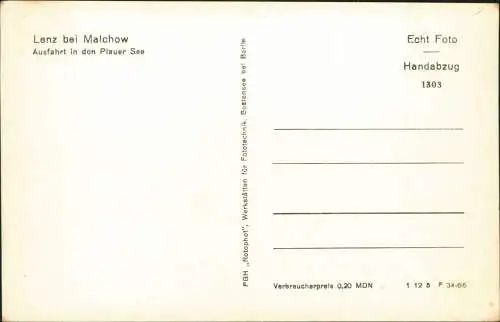 Lenz-Malchow (Mecklenburg) Ausfahrt in den Plauer See - Dampfer 1965