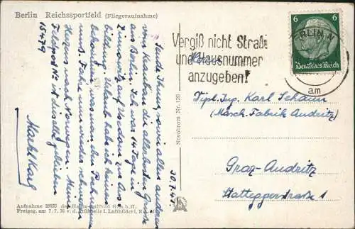 Ansichtskarte Charlottenburg-Berlin Reichssportfeld - Luftbild 1936/1941