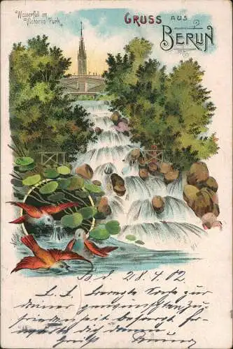 Ansichtskarte Kreuzberg-Berlin Wasserfall im Victoria-Park 1902