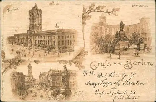 Ansichtskarte Berlin Rathaus, Alexanderplatz, Luther-Denkmal 1899