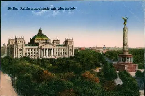 Ansichtskarte Mitte-Berlin Reichstagsgebäude mit Siegessäule 1916