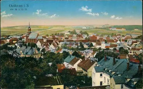 Ansichtskarte Oederan Blick über die Dächer der Stadt 1916  gel Feldpost