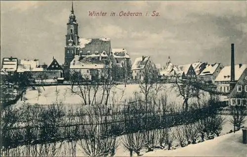 Ansichtskarte Oederan Stadtpartie im Winter 1913