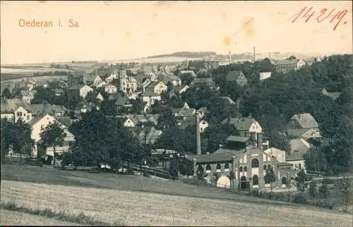 Ansichtskarte Oederan Stadtpartie mit Fabrikanlage 1913