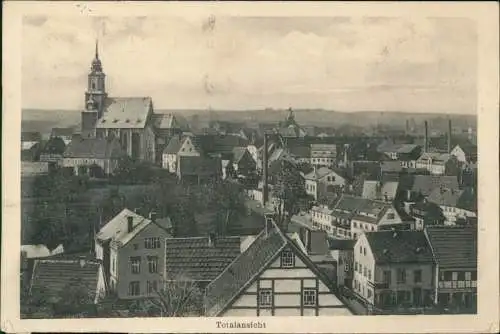 Ansichtskarte Oederan Stadtblick mit Fachwerkhäusern 1914  gel. Bahnpoststempel