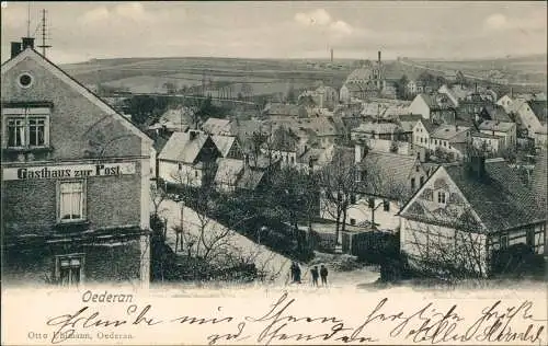 Ansichtskarte Oederan Gasthaus zur Post - Straßenblick 1906