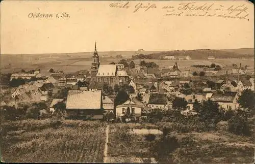 Ansichtskarte Oederan Stadtblick 1925  gel. Bahnpoststempel