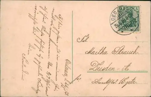 Ansichtskarte Oederan Totale Handkolorierte Künstlerkarte. 1909