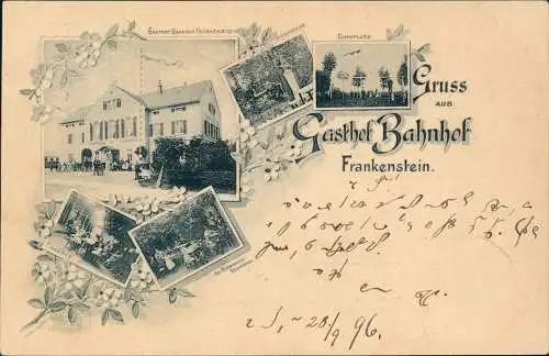 Ansichtskarte Frankenstein-Oederan Gasthof Bahnhof Mehrbild 1896