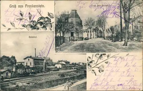 Ansichtskarte Frankenstein-Oederan 2 Bild: Bahnhof, Straße 1909