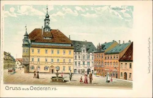 Ansichtskarte Oederan Marktplatz, Straße - Künstlerkarte 1906