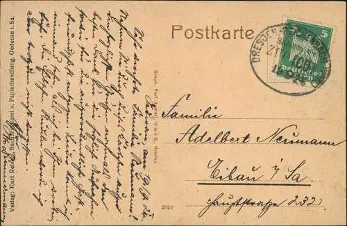 Ansichtskarte Oederan Totale 1924  gel. Bahnpoststempel