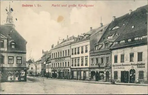 Ansichtskarte Oederan Markt und große Kirchgasse 1911