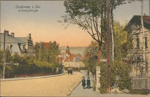 Ansichtskarte Oederan Bahnhofstraße, Villen, Personen, Pferde-Fuhrwerk 1922