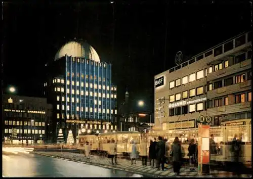 Hannover Anzeiger-Hochhaus, Tram Straßenbahn Haltestelle bei Nacht 1965