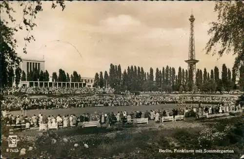 Ansichtskarte Charlottenburg-Berlin Funkturm mit Sommergarten 1958