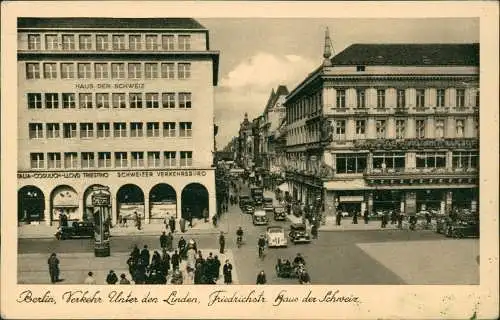 Ansichtskarte Mitte-Berlin Unter den Linden, Haus der Schweiz 1930