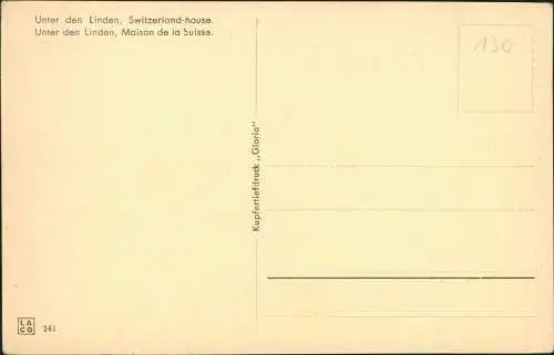 Ansichtskarte Mitte-Berlin Unter den Linden, Haus der Schweiz 1930