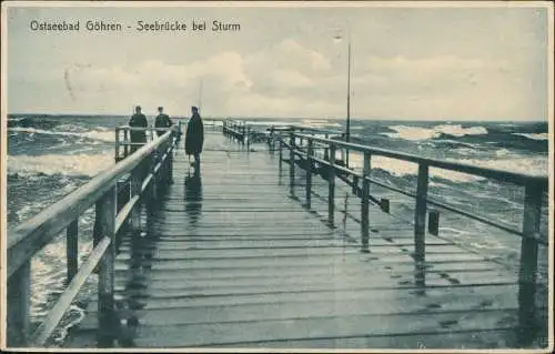 Ansichtskarte Göhren (Rügen) Ostseebad Seebrücke bei Sturm 1920