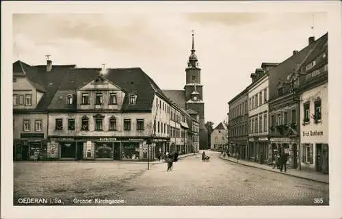 Ansichtskarte Oederan Große Kirchstraße, Geschäfte - Fotokarte 1932