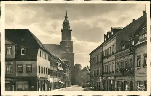 Ansichtskarte Oederan Große Kirchstraße. Geschäfte - Fotokarte 1938