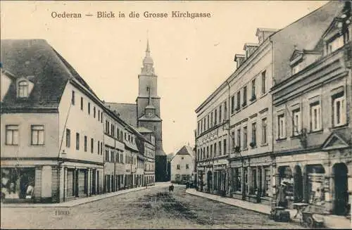 Ansichtskarte Oederan Große Kirchgasse - Geschäfte 1918