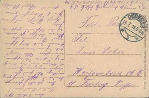 Ansichtskarte Oederan Große Kirchgasse - Geschäfte 1918