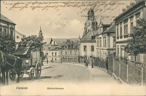 Ansichtskarte Oederan Bahnhofstraße, Kutsche - Erzgebirge 1910