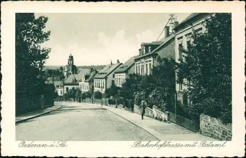 Ansichtskarte Oederan Bahnhofstrasse mit Postamt 1928