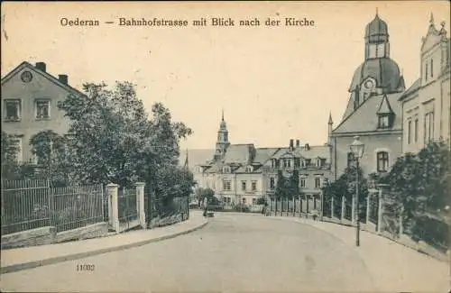 Ansichtskarte Oederan Bahnhofstrasse mit Blick nach der Kirche 1920