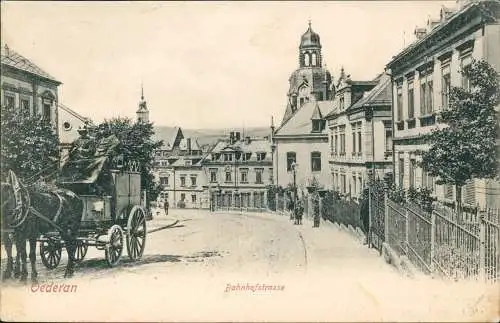 Ansichtskarte Oederan Bahnhofstraße, Kutsche - Erzgebirge 1905