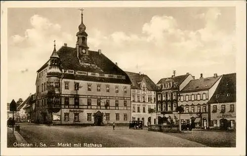 Ansichtskarte Oederan Markt mit Rathaus 1932