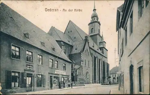 Ansichtskarte Oederan An der Kirche, Frisör, Geschäft 1922