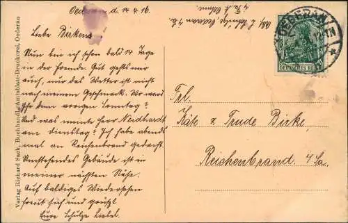 Ansichtskarte Oederan Amtsgericht 1916