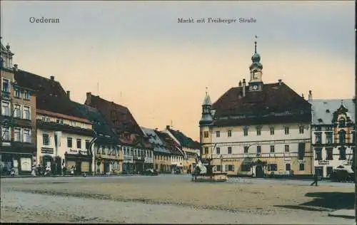 Ansichtskarte Oederan Markt mit Freiberger Straße 1907