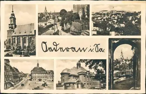 Ansichtskarte Oederan MB: Kirche, Markt, Totale 1941