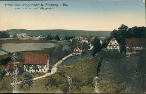 Ansichtskarte Wingendorf-Oederan Stadtpartie - Fachwerkhäuser 1918