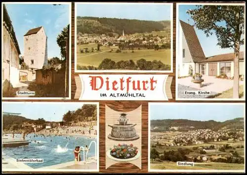 Dietfurt Altmühl Mehrbild-AK Siebentälerbad, Siedlung, Kirche, Stadtturm 1970