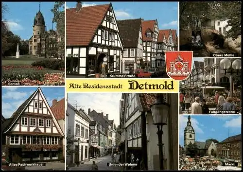 Detmold Mehrbild-AK ua. Krumme Straße Obere Mühle Fußgängerzone Schloß 1988