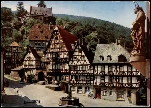 Miltenberg (Main) Stadtteilansicht Marktplatz mit Blick zur Burg 1970