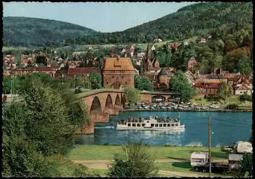 Miltenberg (Main) Panorama-Ansicht; Main Fahrgastschiff passiert Brücke 1970